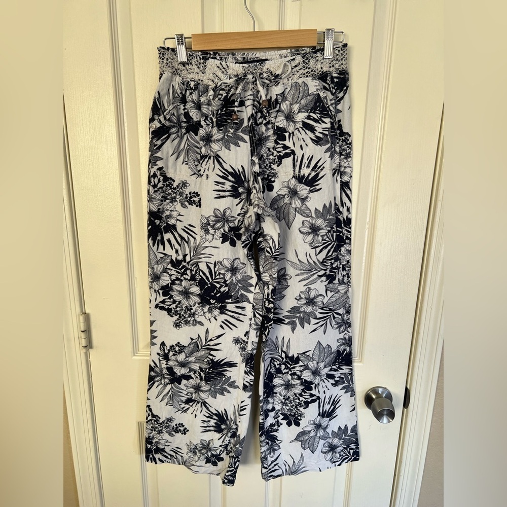 Beau Dawson Black & White Tropical Linen Blend Pants – Size L